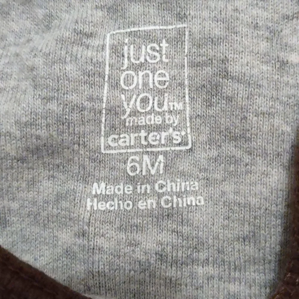 Carter's size 6 months gray onesie brown tan monkey print excellent condition‎